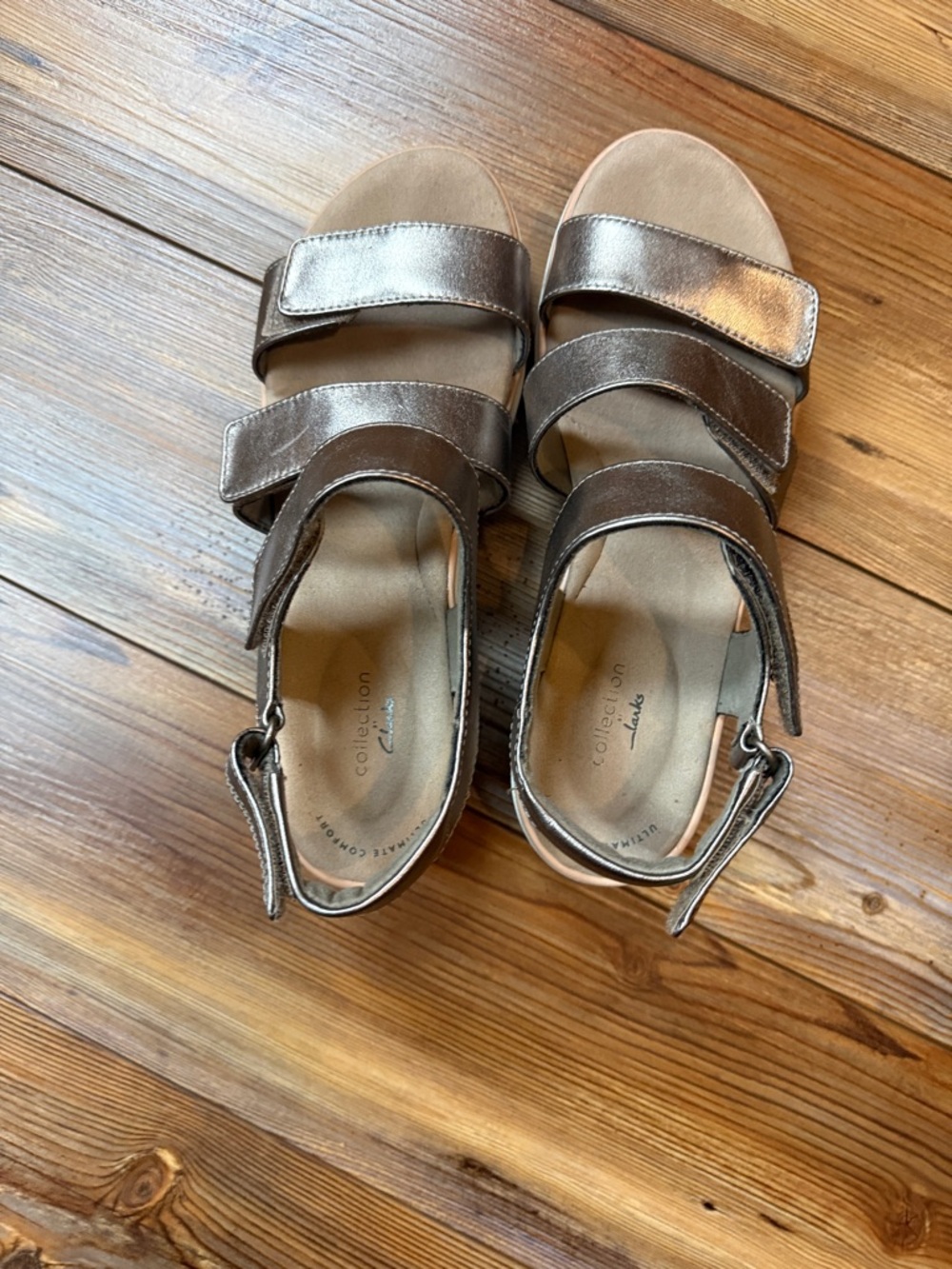 Clarks Metallic Bronze Triple-Strap Comfort Sandals